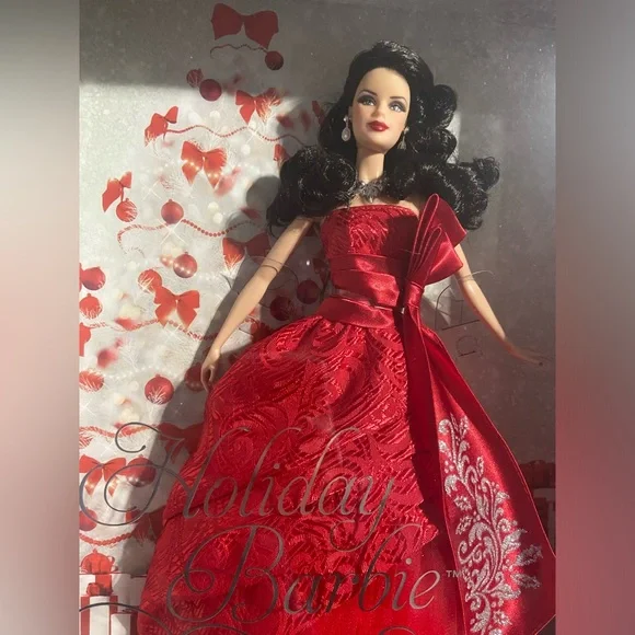 2012 Holiday Barbie Collector Doll Brown Black Brunette Hair Red Dress W3538 NEW